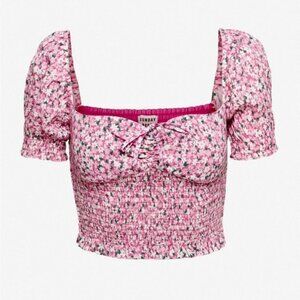 ARITZIA Pink Floral Corset Top Coquette Feminine Smocked Stretch Back Dainty